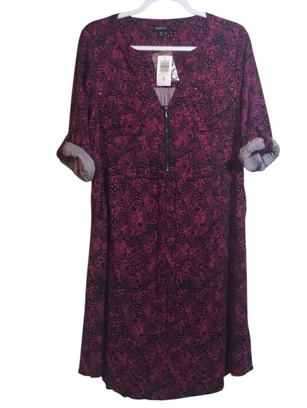 Torrid Black Hearts Mini Challis Zip-Front Shirt Dress Size M